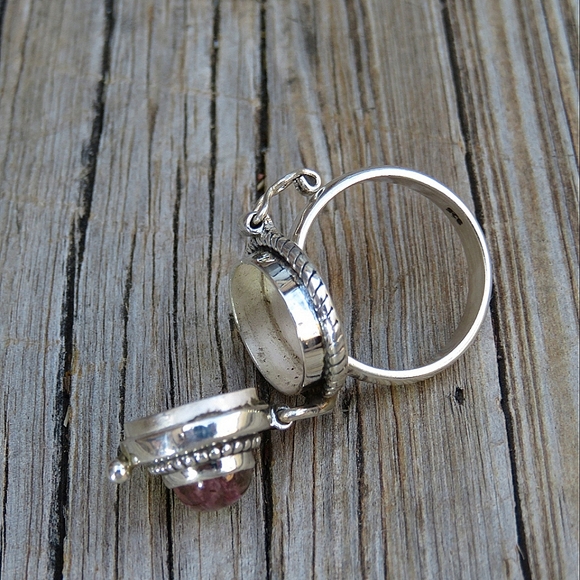 SOLD Sterling Silver Natural Watermelon Tourmaline Poison Ring - Picture 5 of 8